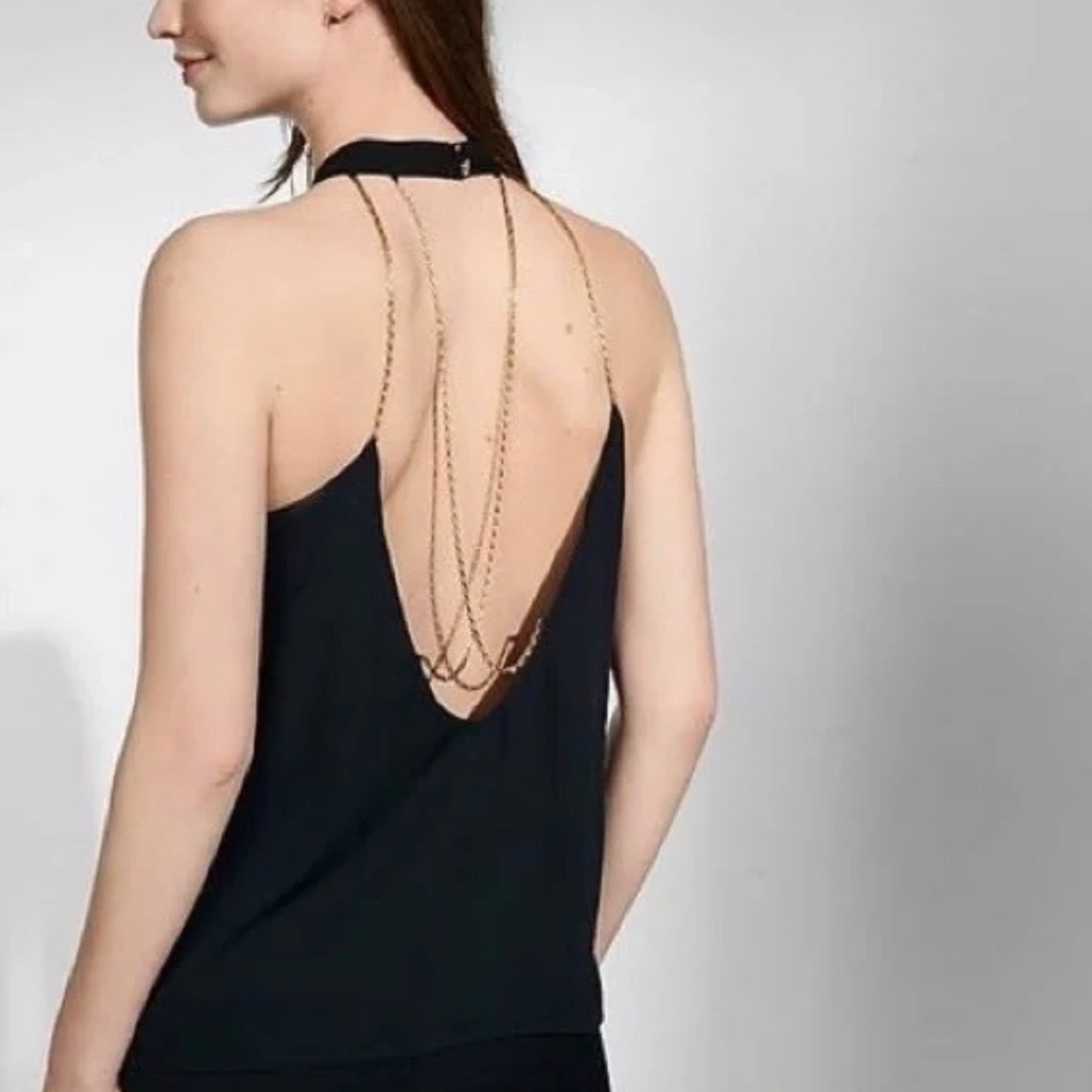 Express Halter Open Back Chain Blouse